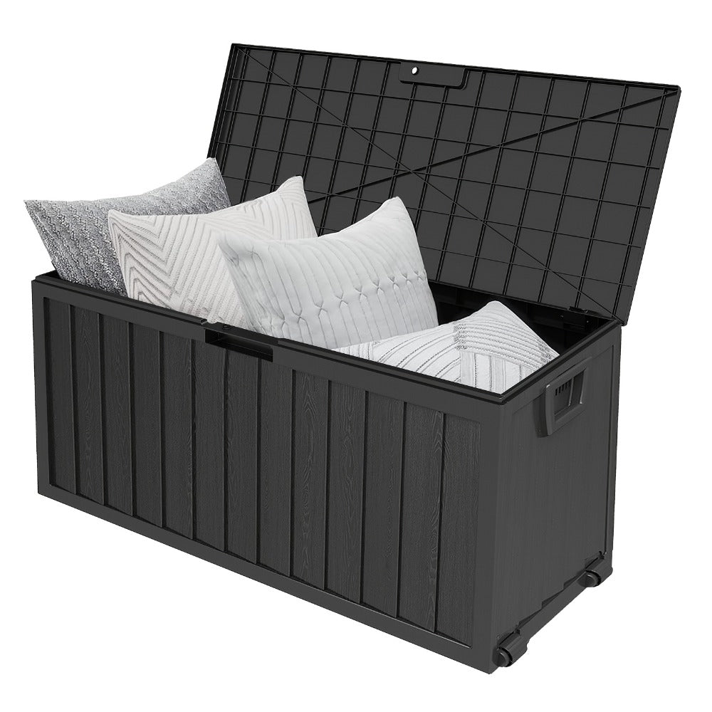 75 Gallon Outdoor Storage Box Waterproof Deck Box with Handles & Wheels – Large Patio Storage Cabinet for Pool Accessories, Garden Tools & Outdoor Furniture | Easy Assembly Lockable Deck Storage Chest