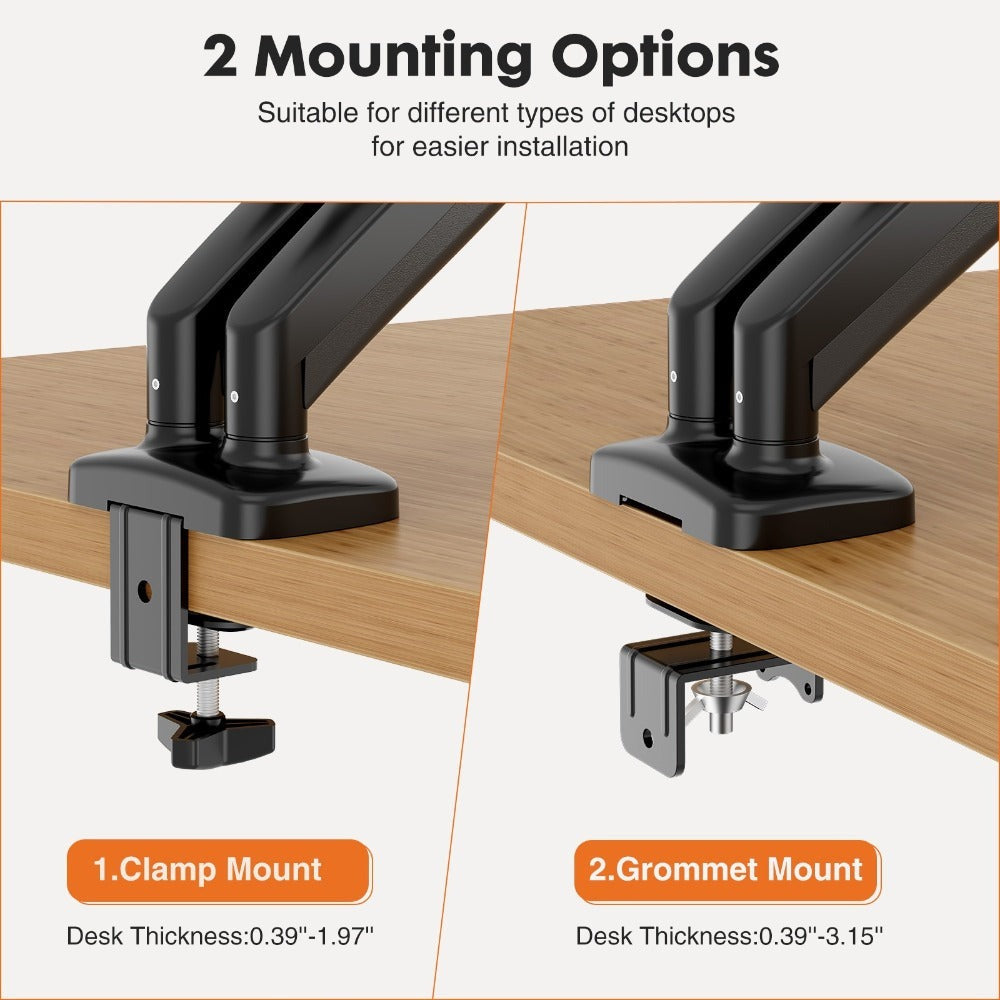 Gas Spring Monitor Arm Single Dual, Ergonomic Desk Mount for 13-32 Inch Screens up to 17.6 lbs, Adjustable Height, 360° Swivel, Full Motion VESA Monitor Stand for Home Office