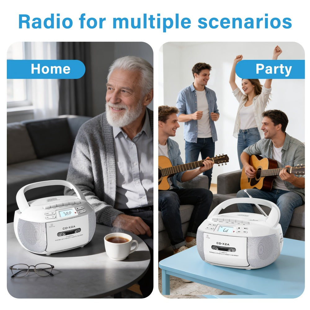 CD Cassette Player Boombox Combo with AM/FM Radio, Remote Control, LCD Display, AUX USB Earphone Jack, AC & Battery Operated, Stereo Sound Home Audio System for Seniors Adults