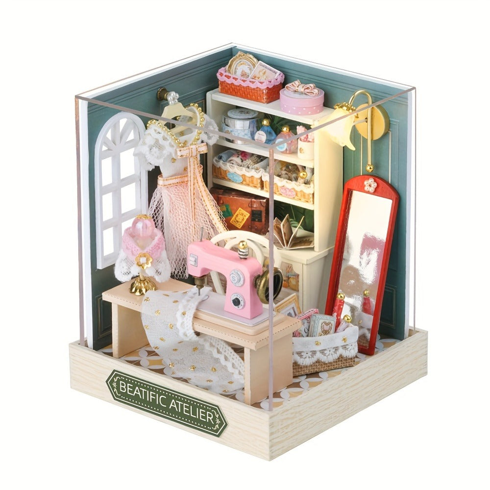 DIY Wooden Miniature Shop Kit with Dust Cover in Four Themes