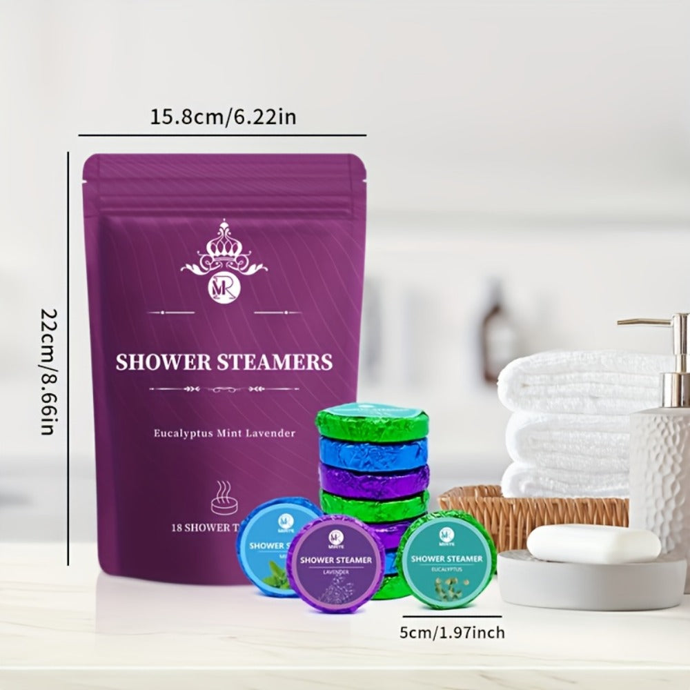 Aromatherapy Shower Steamers 18-Pack – Lavender Eucalyptus & Mint Essential Oil Shower Tablets | Spa Self-Care Bath Set for Men & Women | Stress Relief Sleep & Relaxation Gift for Christmas Mother's Day