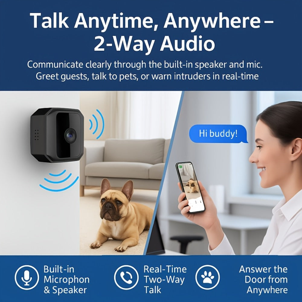 Mini Plug-In Security Camera Indoor Flexible WiFi with Night Vision, 24/7 Motion Alerts & TF Card Local Storage – No Monthly Fees, Perfect for Garage, Baby Room & Home Surveillance
