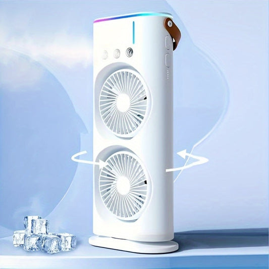 Portable Misting Fan with USB Charging and Button Controls for Handheld or Desk Use