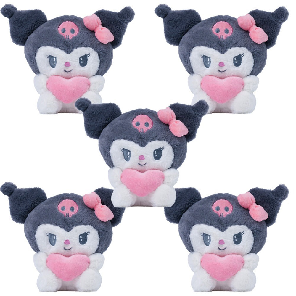 Kawaii Plush Set 5pcs Holding Hearts – Hello Kitty Kuromi My Melody Jade Gui Dog Sanrio Stuffed Animals, Room Decor Birthday Christmas Valentine Holiday Gift for Girls Teens Fans