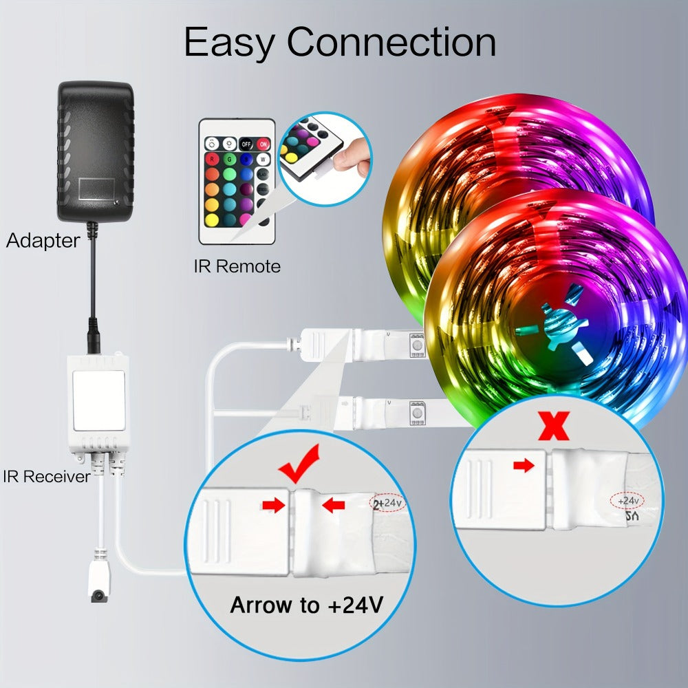 RGB LED Smart Light Strip 200FT Music Sync Color Changing – 44-Key Remote, Multi-Color Adjustable, Adhesive Install | Living Room, Bedroom, Gaming Room & Home Decoration