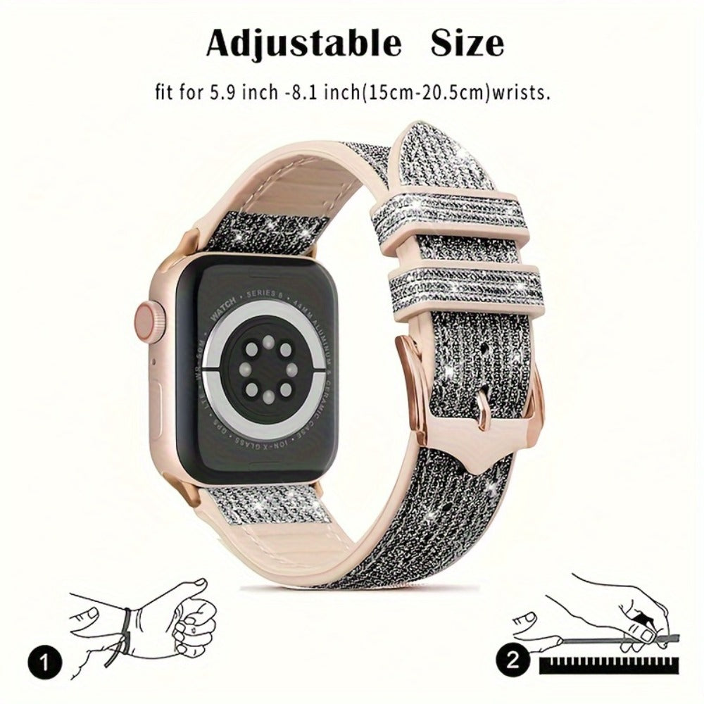 Apple Watch Band with Case Crystal Rhinestone Bling, Chameleon Color-Shift Strap + Shockproof Hard PC Cover, Compatible with Apple Watch Series 1-9 SE Ultra 38mm to 49mm S10 – Rose Gold Black Silver Women