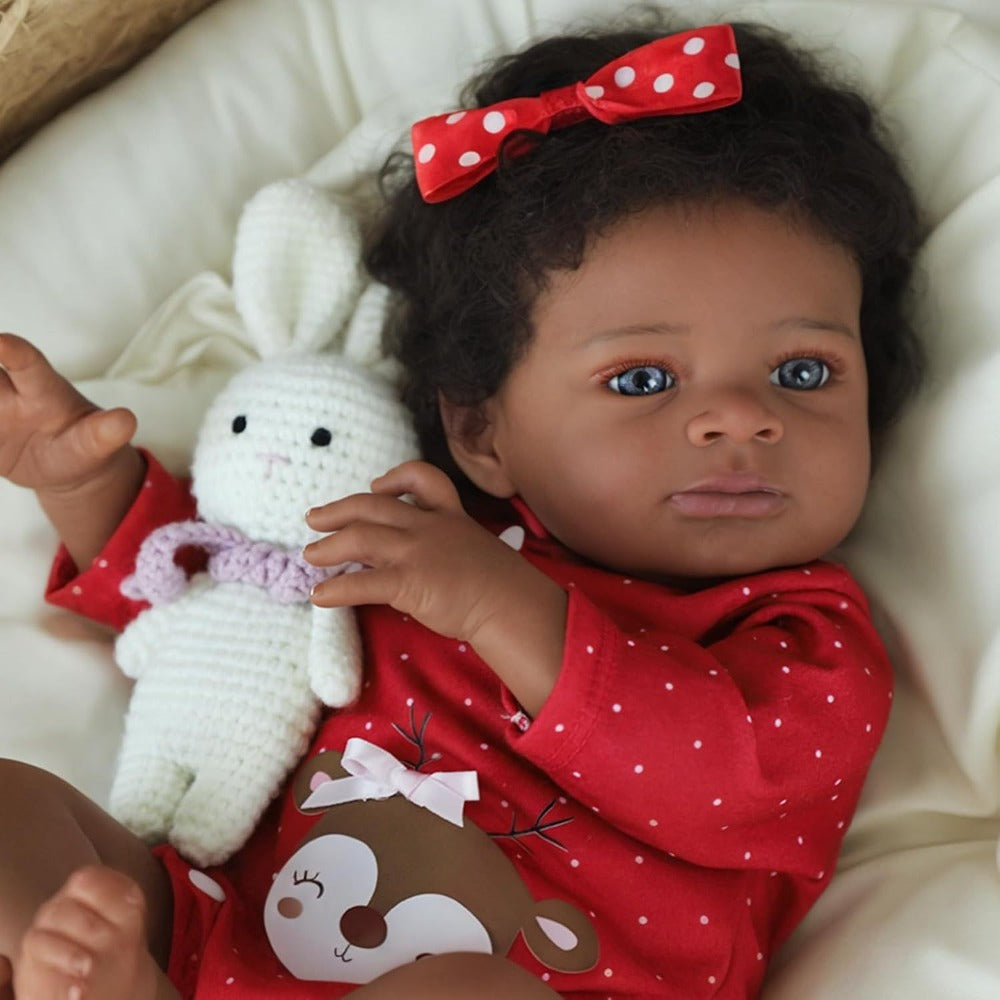 20-Inch Black Reborn Baby Doll with Cloth Body and Implanted Hair