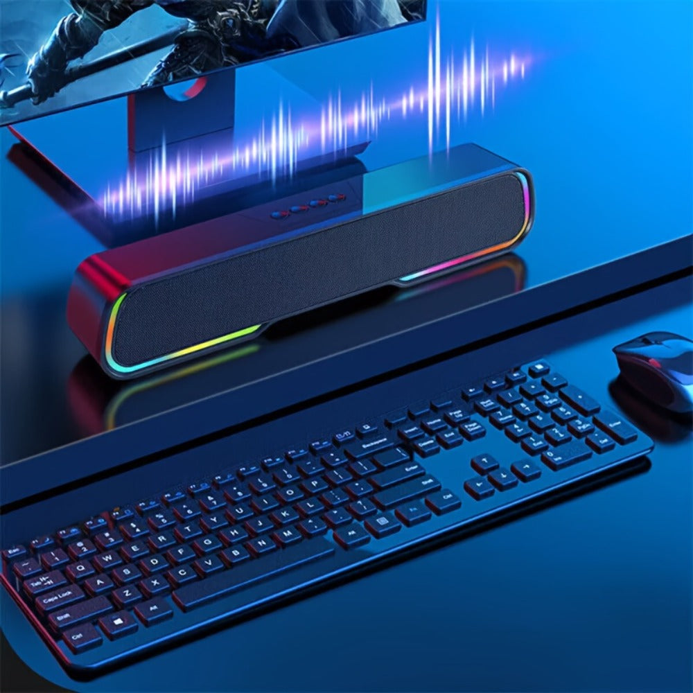 HiFi Soundbar with Subwoofer and RGB Lights, Bluetooth 5.0 Home Theater Speaker, FM Radio TF Card USB AUX TWS, Surround Sound for TV PC Laptop Gaming Console Smartphone Tablet