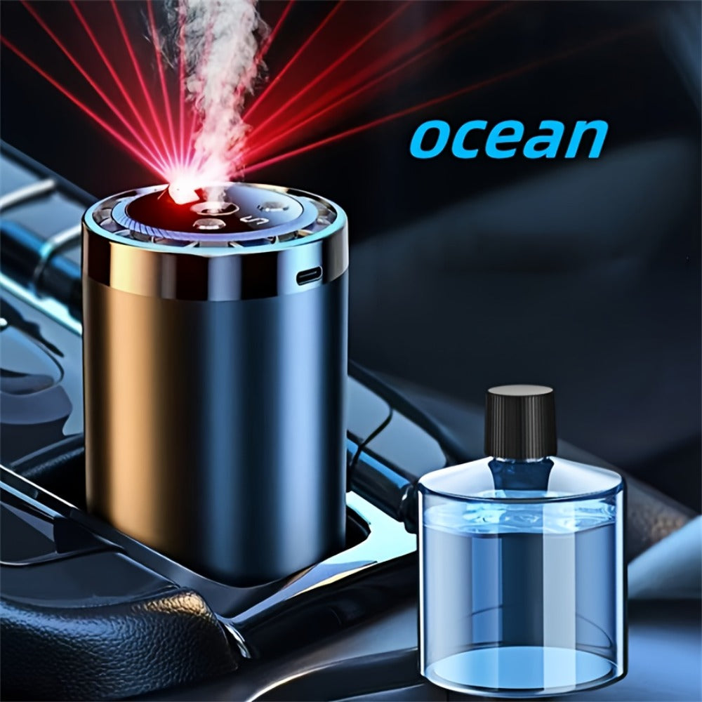 4-in-1 Car Air Freshener Diffuser with Starry Sky Projection – Aromatherapy Humidifier Dynamic Ambient Light, USB Powered, Hilton Cologne Ocean Scents, Fits All Cars | 1 or 3 Bottle Bundle