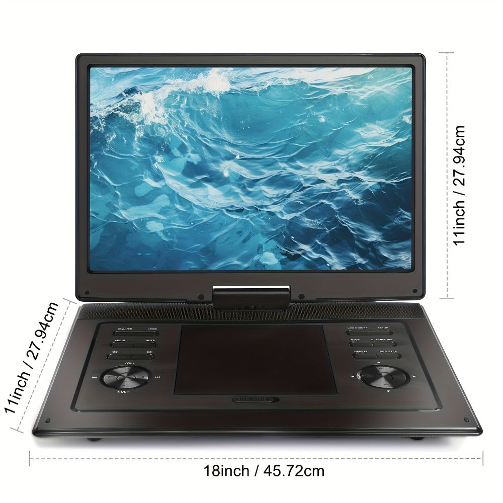 Large Screen Portable DVD Player 15.6 Inch 1280x800 HD, 270° Swivel Display, Region Free, Remote Control, Dual Speakers, USB SD Card Support, 4-6 Hour Rechargeable Battery for Car Home Travel