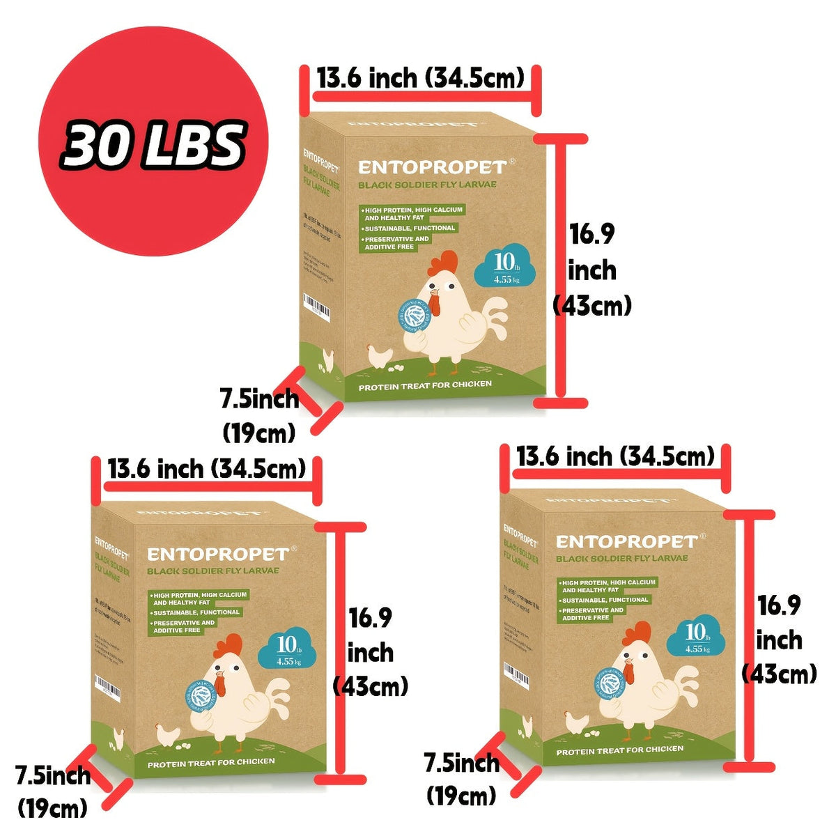 Dried Black Soldier Fly Larvae 30LB - High Protein Chicken Feed Supplement, Natural Poultry Treat for Chickens, Ducks, Turkeys & Backyard Birds