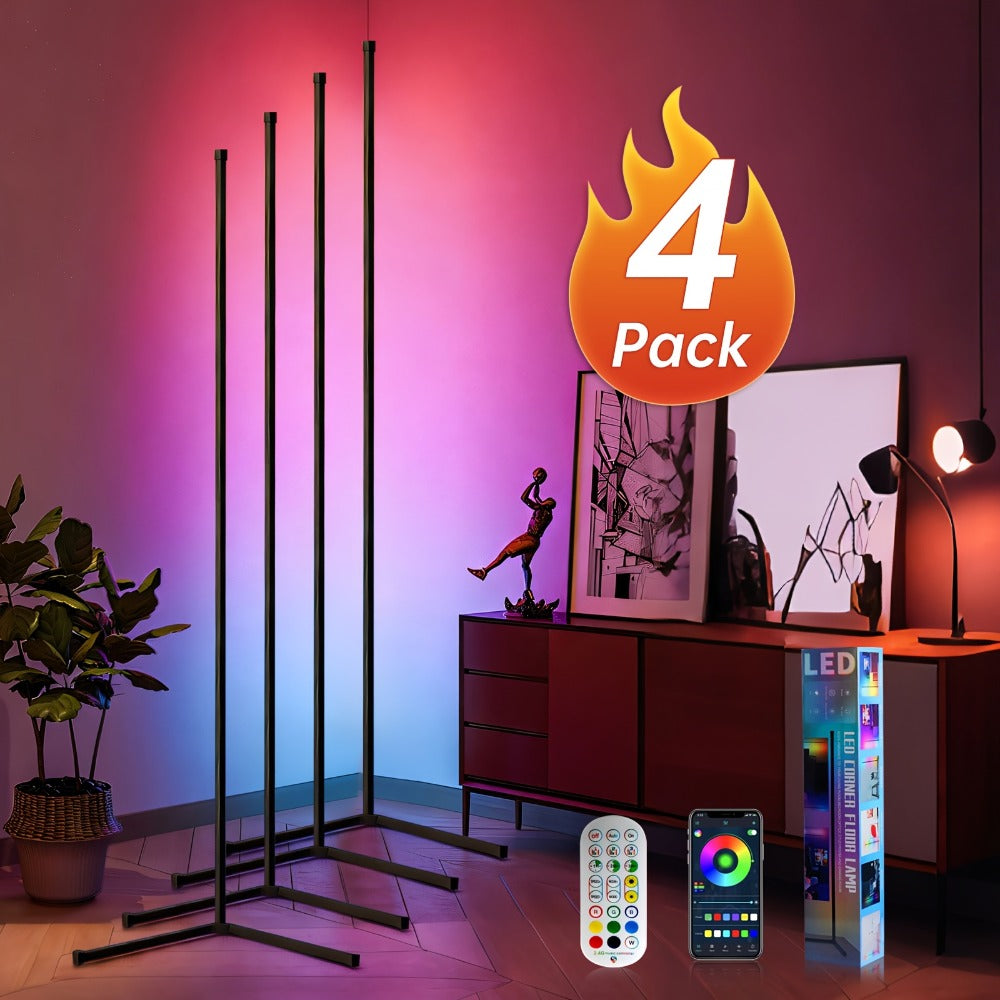 RGB Smart Floor Lamp 56 Inch – 16 Million DIY Color Changing with App & Remote Control, Music Sync, 4 Modes, USB Powered for Game Room, Christmas & Halloween Decor (1, 2 or 4 Pack)