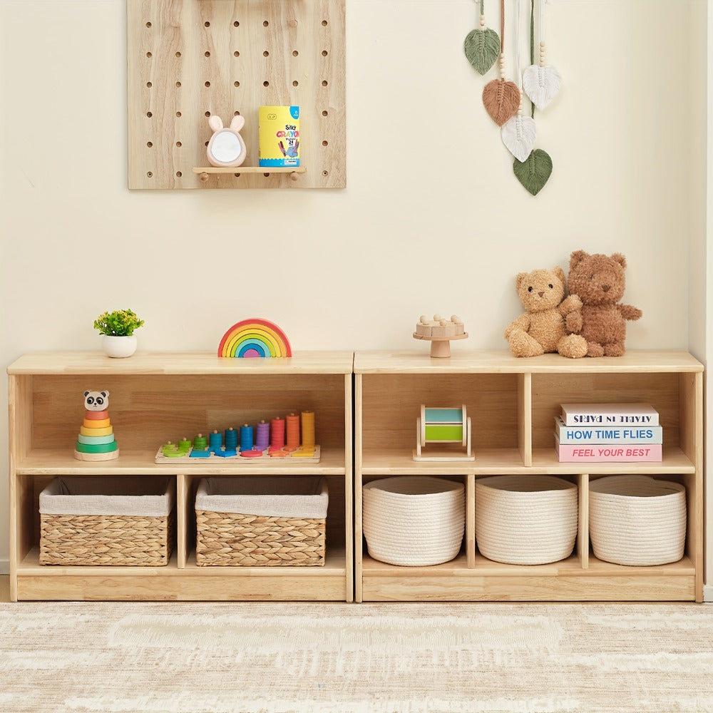 Rubber Wood 5-Compartment Bookshelf 35.4" – 2-Tier Wooden Storage Cabinet for Classroom, Playroom & Preschool | Kids Book Organizer Shelf for Daycare, Bedroom & Living Room | 5-Section Display Rack