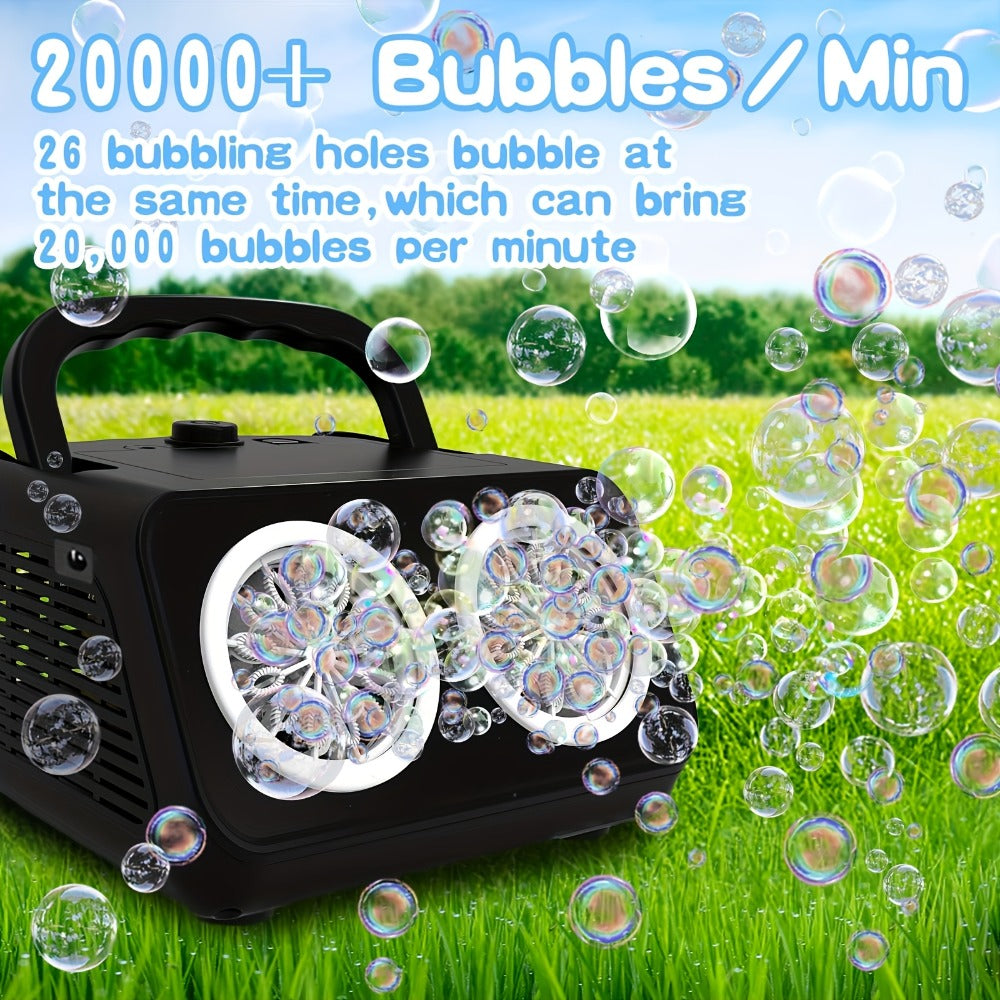 Electric Bubble Maker with 10X Bubble Solution – Dual Fan 20000+ Bubbles Per Minute Machine for Kids, Outdoor Birthday Party Toy for Boys Girls, Battery Operated Bubble Blower White or Black