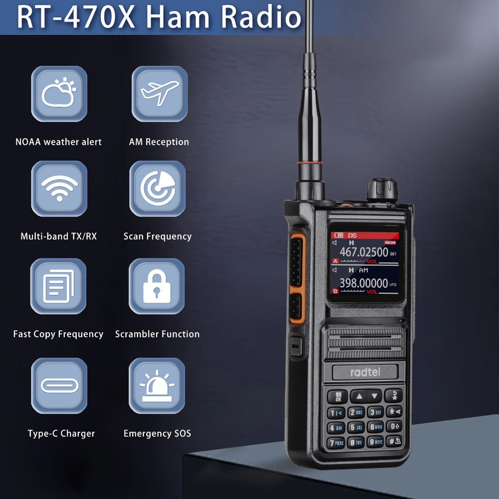 Radtel RT-470X Tri-Band Walkie Talkie 256CH, Aviation Air Band Two Way Radio with NOAA Weather & Marine, Long Range Handheld Transceiver USB-C Charging, Wireless Copy Frequency