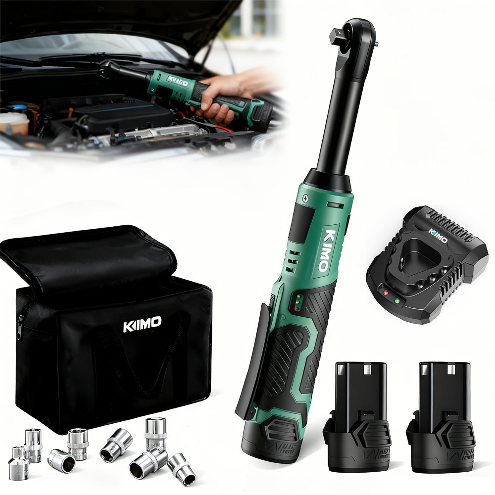 Cordless Ratchet Wrench 3/8 Inch 12V – KIMO 40ft-lb Torque Power Ratchet Set with 2.0Ah Battery, Fast Charger & 8 Sockets
