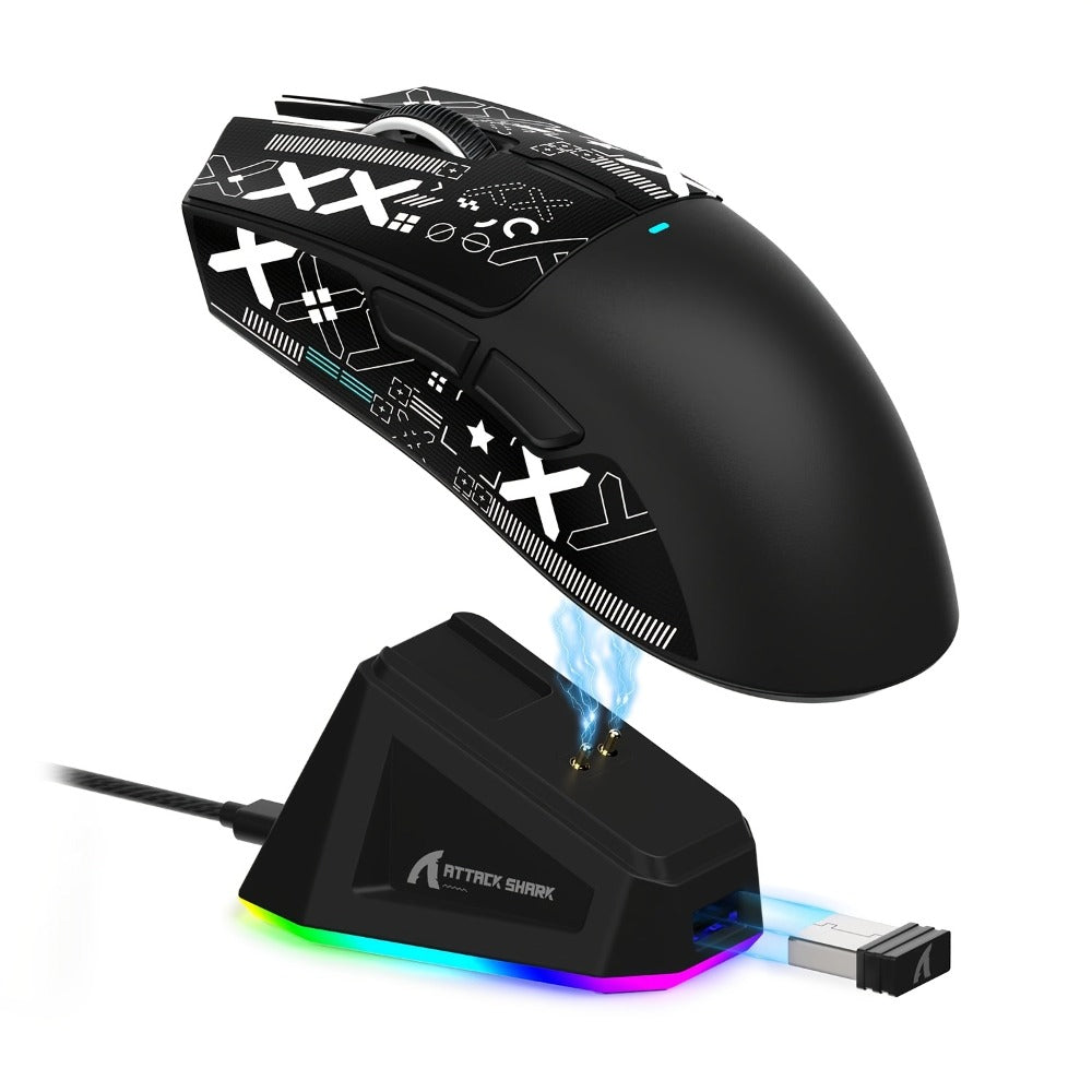 ATTACK SHARK X11 Lightweight Wireless Gaming Mouse with RGB Charging Dock – Tri-Mode 2.4G/USB-C, PAW3311 Sensor, 5 Programmable Buttons for PC & Mac | Black, White & Red