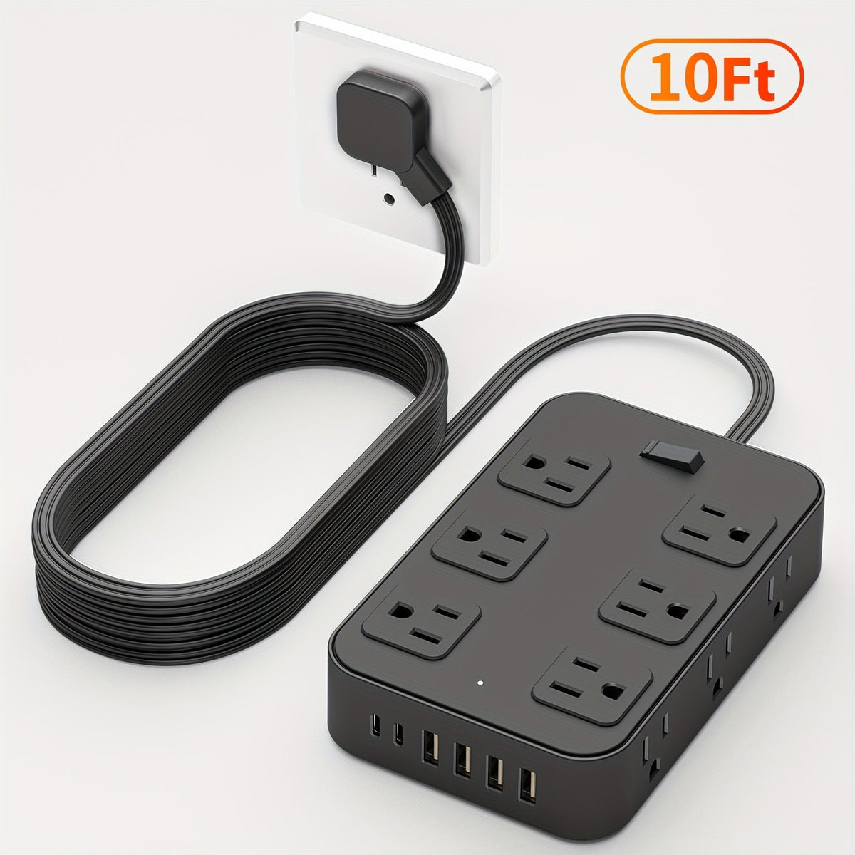 Wide Outlet Surge Protector Power Strip 18-in-1 with 12 Widely Spaced AC Outlets 4 USB-A 2 USB-C Ports Safe Portable Desktop Charging Station for Home Dorm Office Travel Essentials – Black & White