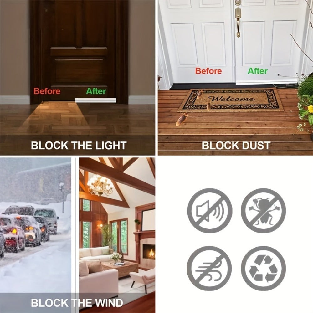 Door Draft Stopper 2pcs Silicone Weather Stripping 37" Under Door Seal Strip with Strong Adhesive – Noise Reduction, Energy Saving, Easy Install for Interior & Exterior Doors, Brown & Black