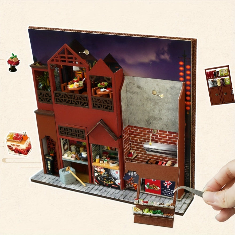 Chinese Food Street Book Nook Kit with 3D Wooden Puzzle Scene