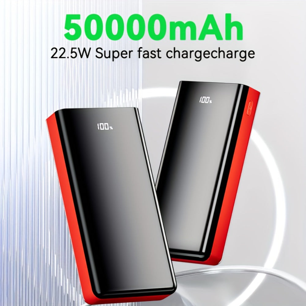 4-Port 100000mAh High Capacity Power Bank 30000mAh 50000mAh 80000mAh, Type-C Fast Charging LED Display Outdoor Emergency Backup Battery Pack for iPhone Android Samsung Tablets – Black Red Available