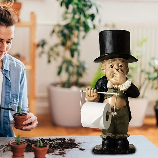 Toilet Paper Holder, Funny Butler Resin Figurine with Painted Finish
