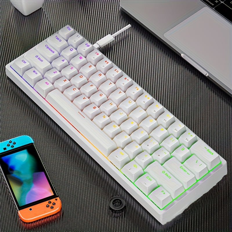 Mechanical Keyboard 61 Key Wired Cyan Switch RGB Backlit Double Shot Keycaps Compact Gaming Keyboard USB Cable for PC Mac Gamers Office Typists Business Travelers
