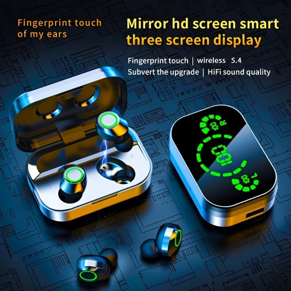 YD03 Digital Display Charging Case Wireless Earbuds, IPX4 Waterproof HD Stereo Touch Control Type-C, Comfortable In-Ear Sport Earphones for Sports Music Gaming Work iPhone Android