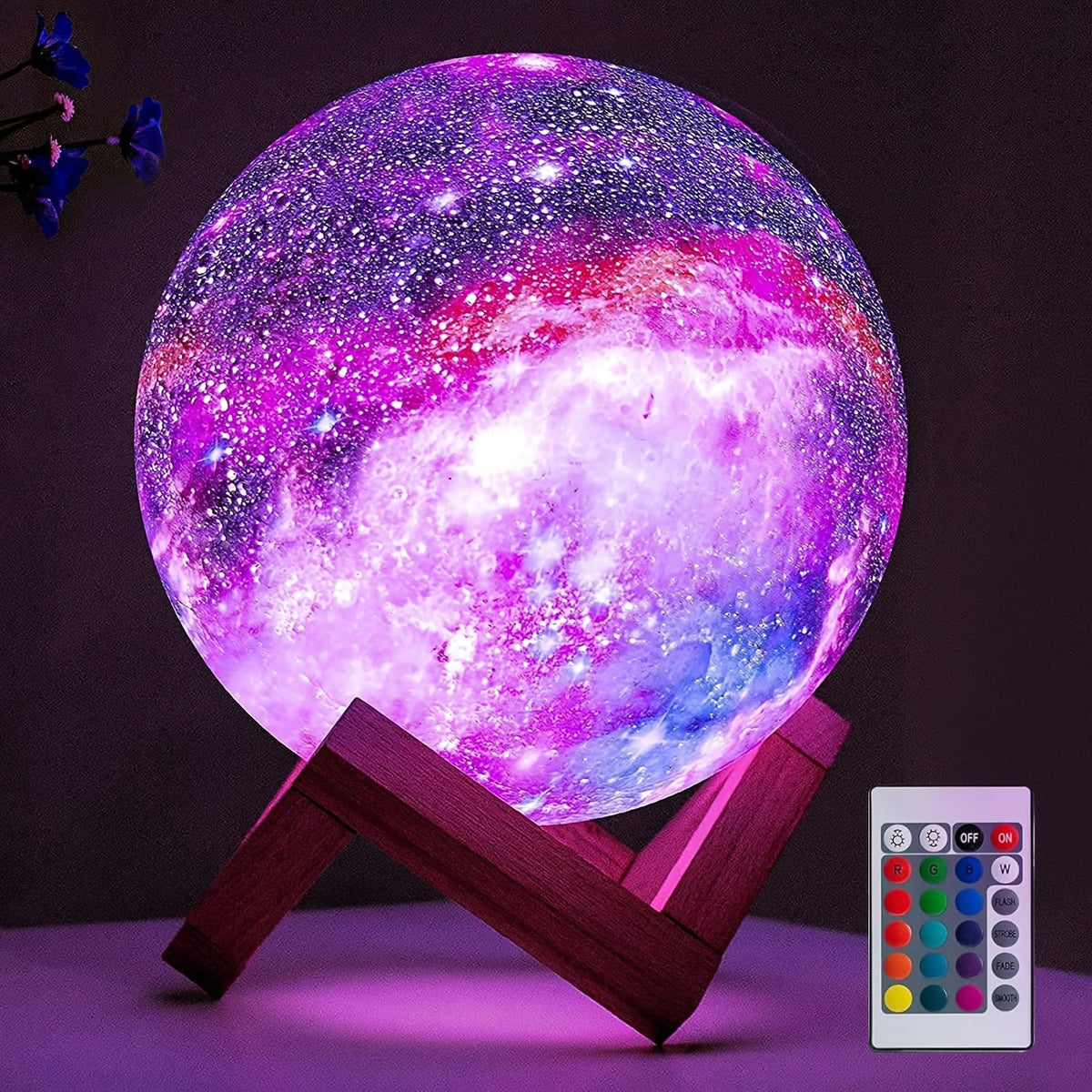 Moon Lamp Night Light 16 Colors 3D Galaxy Lamp with Wooden Stand Remote Control USB – Perfect Birthday Gift for Women Men Lovers (5.9 Inch)