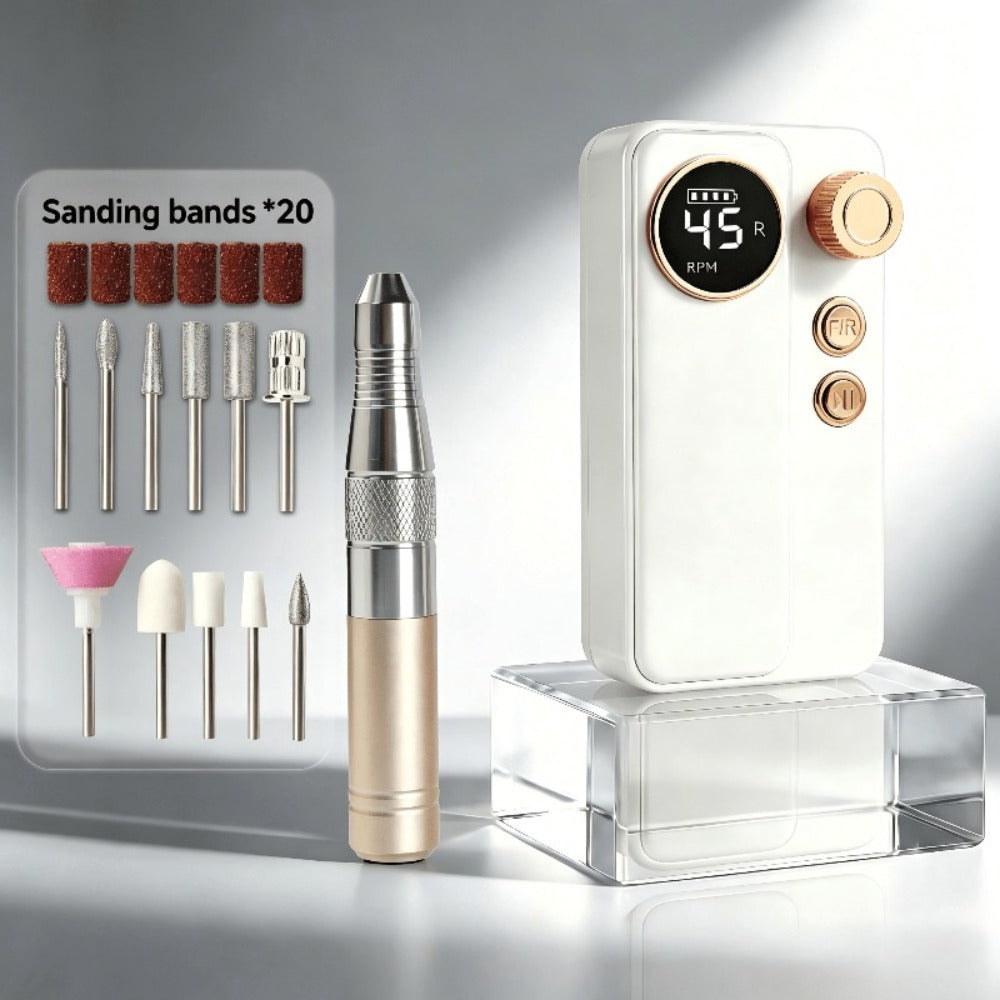 Cordless Electric Nail Drill Machine Rechargeable Professional E-File 11 Bits 20 Sanding Discs High Speed Acrylic Gel Natural Nails Polishing Portable Home Salon Black Pink White Grey Rose Gold