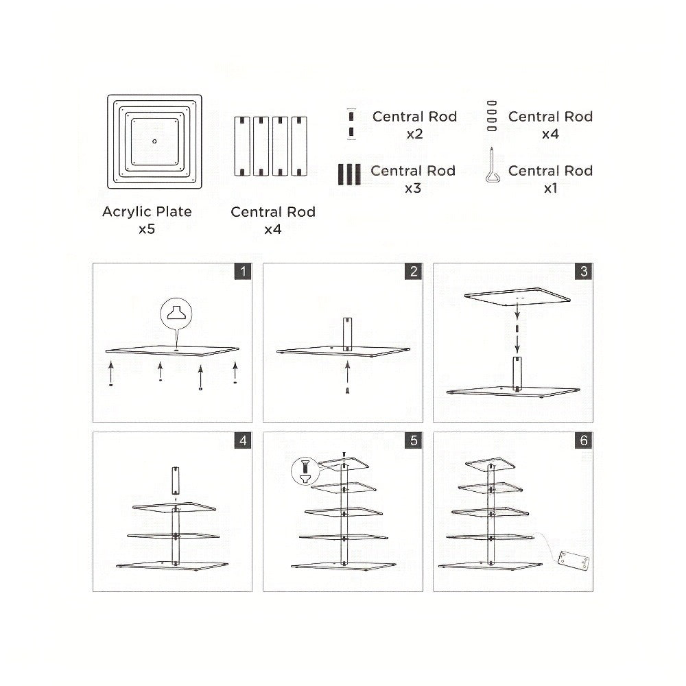 5-Tier Acrylic Cupcake Stand with LED String Lights – Square Dessert Display Tower for 60 Cupcakes Birthday Wedding Baby Shower Tea Party Elegant Transparent Cake Display Rack Easy to Assemble