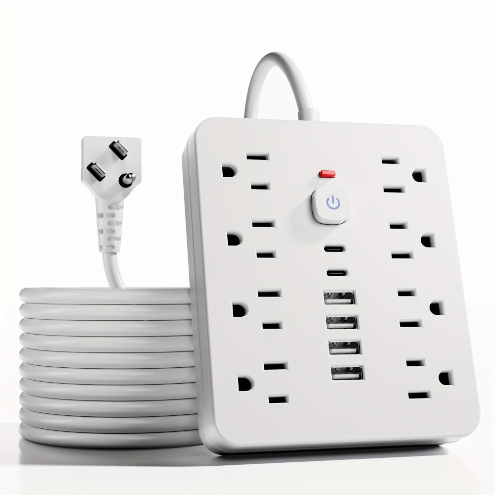 14-in-1 Wall-Mountable Power Strip with Surge Protector – 8 AC Outlets & 6 USB Ports (2 USB-C), Flat Plug Space-Saving Extension Cord, Overload Protection for Home School Office, 5ft or 10ft