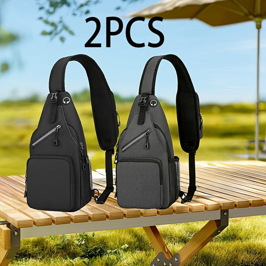 Sling Bag 2 Pack Lightweight Crossbody Backpack for Men Women Oxford Chest Shoulder Daypack Hiking Travel Casual Outdoor Bag Set Dark Grey Light Grey