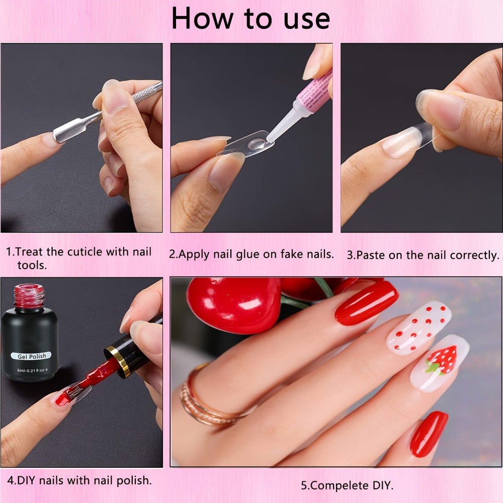 Press On Nail Glue 60pcs Professional Acrylic Nail Tip Adhesive — Super Strong Gel Formula for False Nails, Nail Extensions & Broken Nail Repair, Long-Lasting Salon-Quality Bond, Precision Tip Applicator, Value Pack