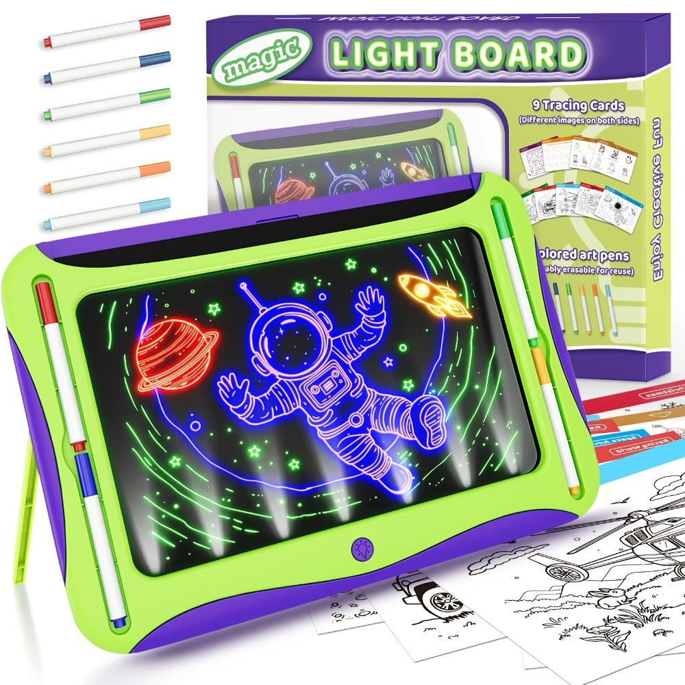 LED Light Up Drawing Board for Kids with 9 Double-Sided Tracing Cards & 6 Markers – Travel Doodle Board, 6 Colors