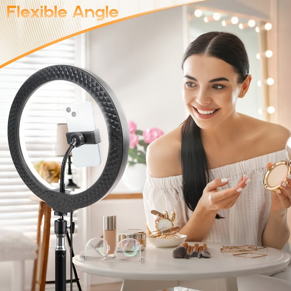 43-Inch Stand LED Ring Light with Phone Holder USB Powered Portable Circle Fill Light for Photography Video Recording Streaming Makeup Selfie Outdoor Studio Lighting