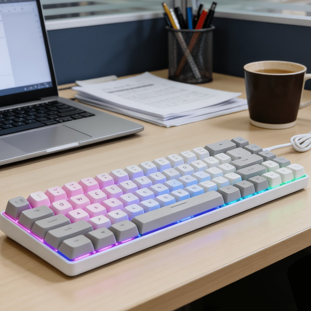 RGB Gaming Keyboard 68 Key Wired Mechanical Feel with RGB Backlight Film Switch Keycap Detachable Cable Compact TKL Layout for Gaming Office PC – 61/68 Key Multi-Color Options (K701)
