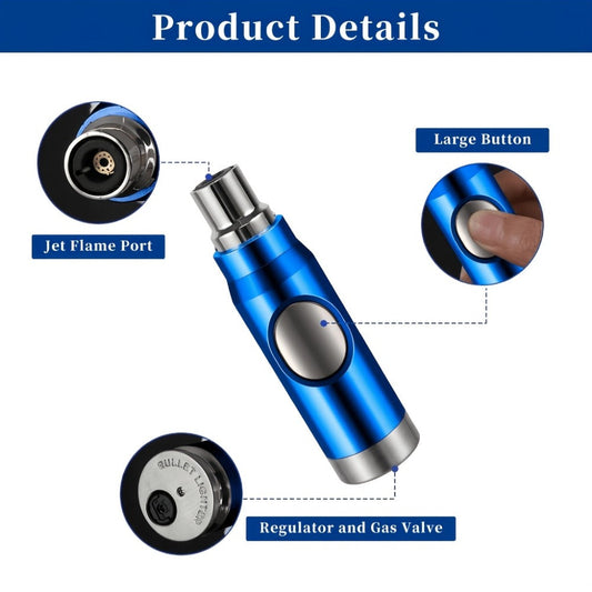 Refillable Butane Torch Lighter, Adjustable Jet Flame, Blue with Gift Box