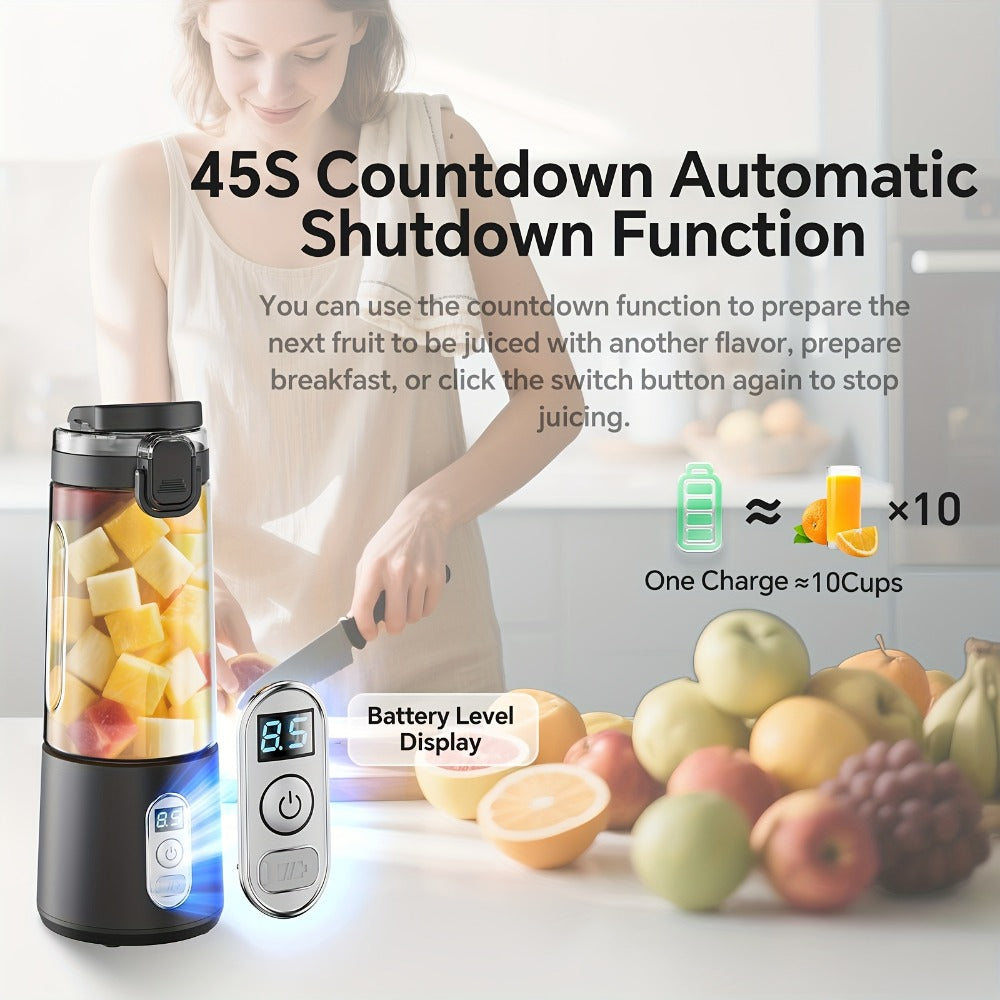 Portable Smoothie Blender USB-C Fast Charge 6-Blade Stainless Steel – Digital Timer Battery Display High-Speed Ice Crush No-Spill Lid | Protein Shake Gym Travel Blender in Black Pink White