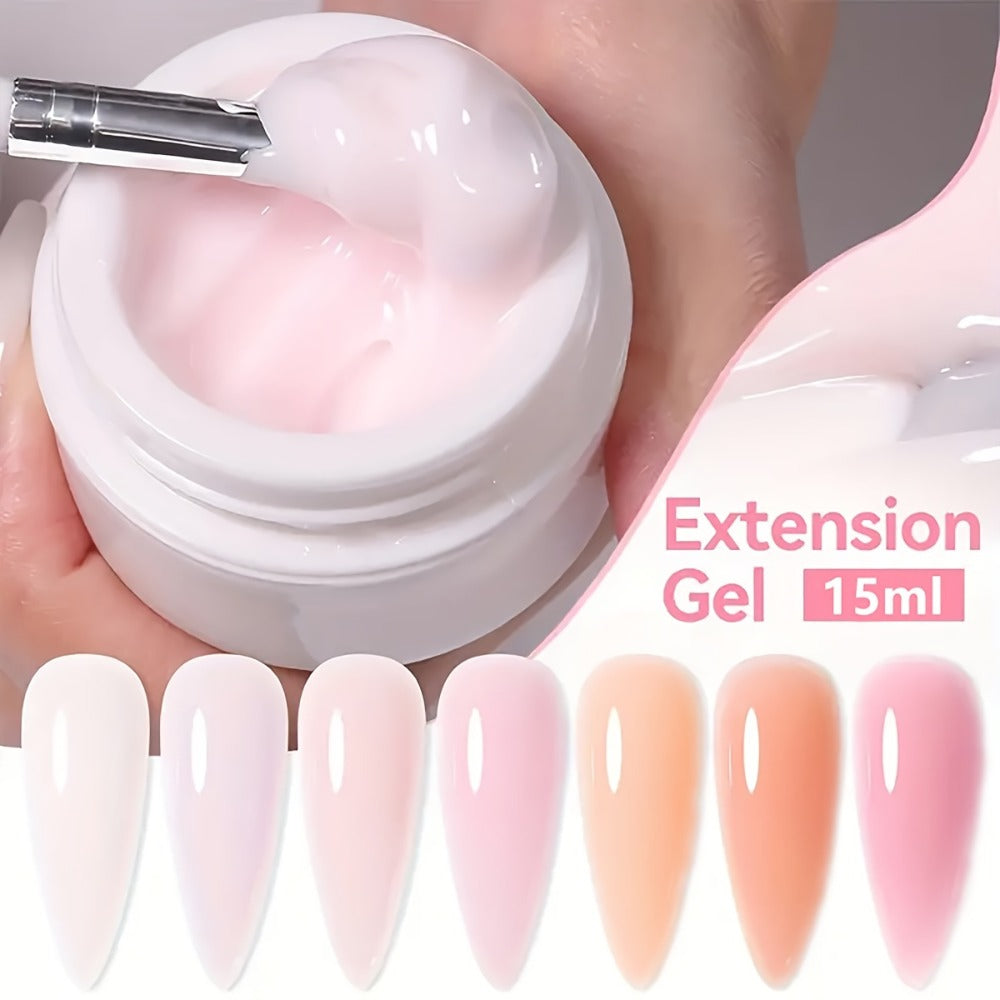 Builder Gel Nail Extension Set 6 Colors 0.51oz Each Crystal Clear White Milky Jelly Light Pink Pink Nude - Alcohol-Free UV LED Self-Leveling Salon Quality Nail Art Kit for Women Extensions Overlays French Manicure