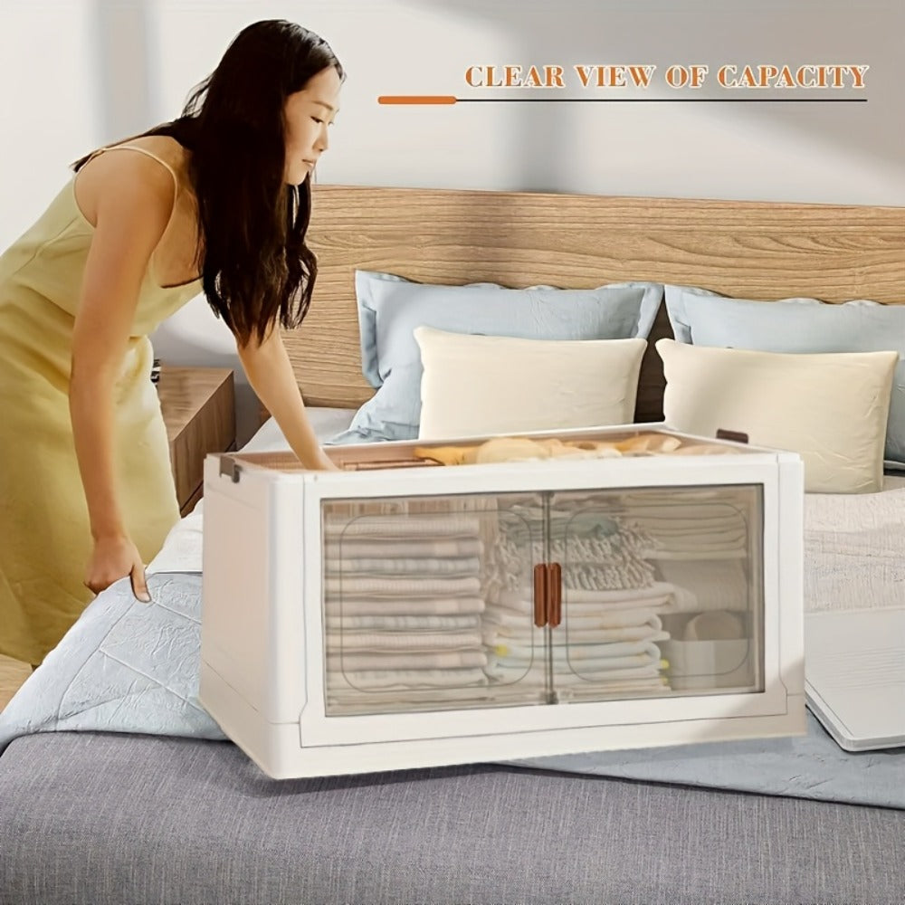 Foldable Storage Cabinet with Door – Multi-Layer Stackable Storage Box for Shoes, Clothes & Books | Large Closet Organizer for Bedroom, Bathroom, Kitchen, Office & Wardrobe