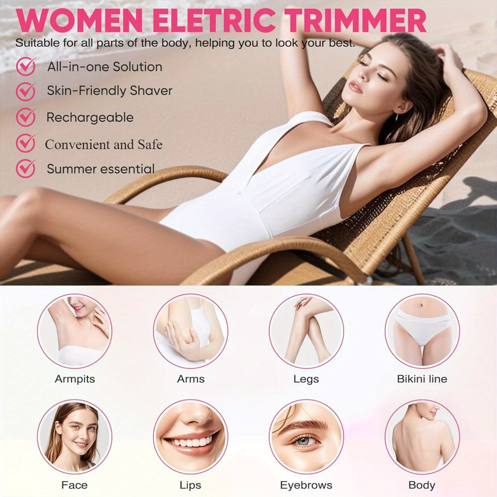 Electric Hair Removal Shaver Women 2-in-1 Dual Head USB Rechargeable - Stainless Steel Blades Cordless Epilator for Face Legs Bikini Line Underarms Intimate Areas - Pink Purple Blue