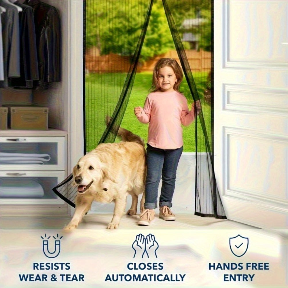 Magnetic Screen Door with Heavy Duty Metal Frame – Self-Closing Mesh Door Curtain, Insect-Proof Bug Screen with Frame Shackle, Easy Install for Indoor & Outdoor Doorways, Pet & Kid Friendly