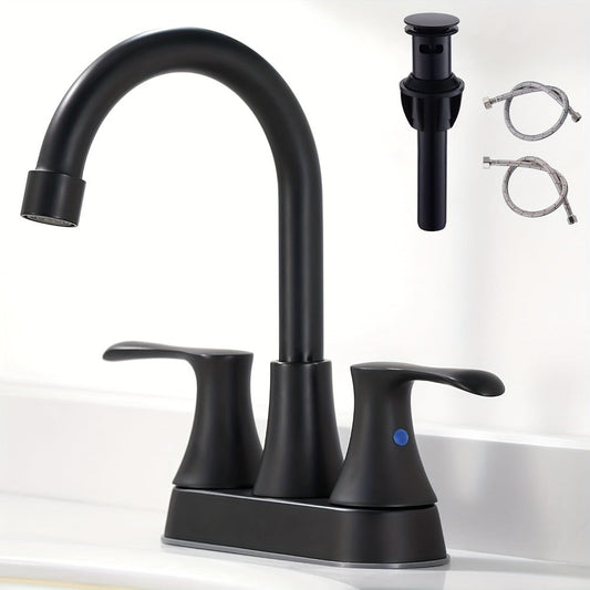 Centerset Bathroom Faucet, 4-Inch Two-Handle Design with Pop-Up Drain and Supply Lines