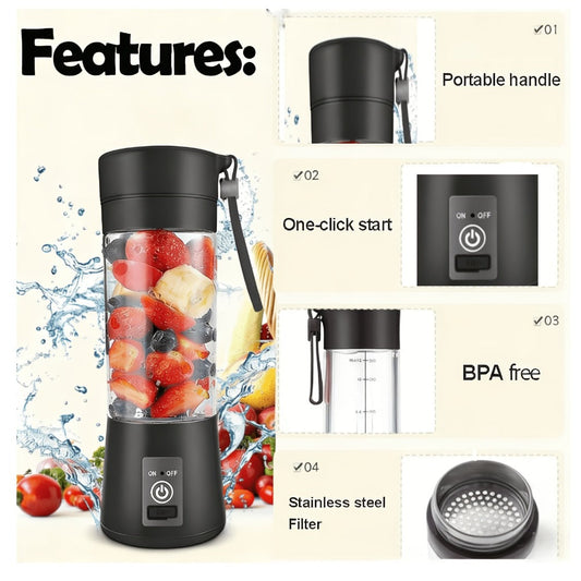 Portable Mini Blender, USB Rechargeable 380 mL Cup with 6 Blades