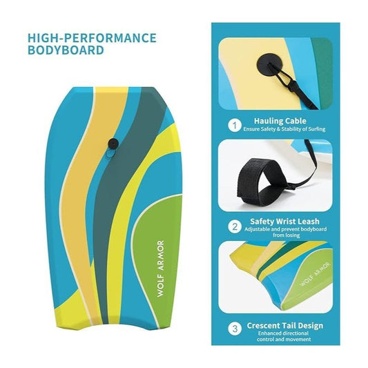 XPE Bodyboard with Crescent Tail and Wrist Leash, 37 or 41 Inches