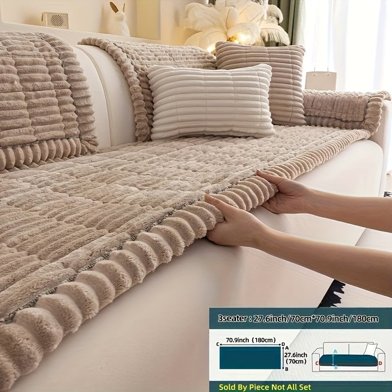 Sofa Cushion Cover Plush Velvet Washable Seat Pad Wavy Edge Soft Kapok Filling for Couch Loveseat 1 2 3 4 Seater — Easy Install Home Decor Protection