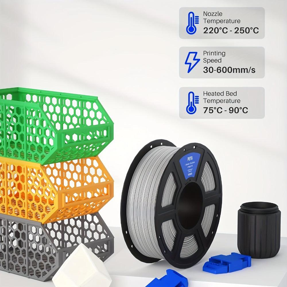 Strong PETG Filament 1.75mm 1kg – High-Speed High-Precision Tough Waterproof Heat-Resistant 3D Printing Filament 2.2lb Full Spool | Neat Winding FDM Compatible | Creality Bambu Prusa Anycubic