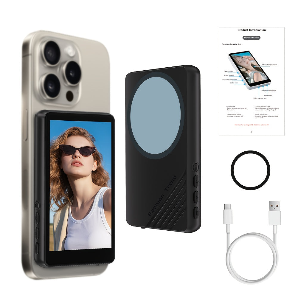 Magnetic Selfie Monitor Screen for Vlogging & Live Streaming – Rear-Facing Main Camera Display for iPhone & Android, High-Resolution Selfie Screen for TikTok, YouTube & Instagram Content Creation