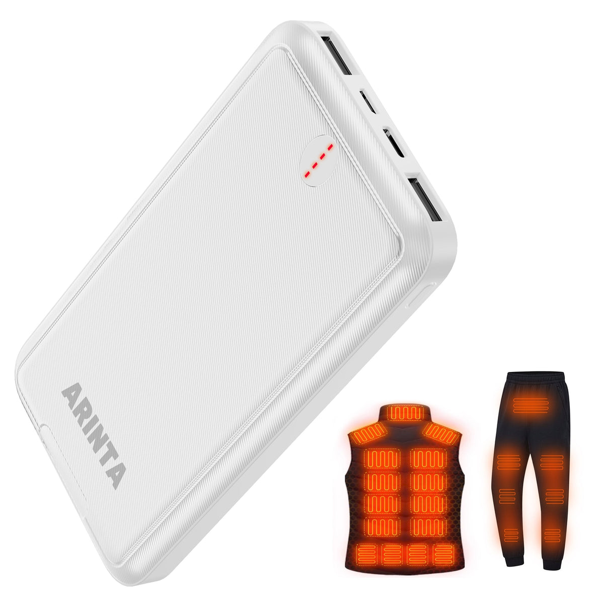 USB-C 5V Heated Vest Battery Pack 10000mAh 5V 2A Portable Power Bank for Heated Jacket Heated Gloves Smartphone Tablet Smartwatch Outdoor Winter Camping Hiking Skiing Travel